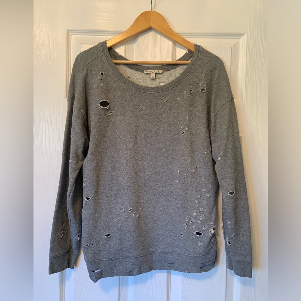 Express OneEleven Distressed Gray Sweatshirt